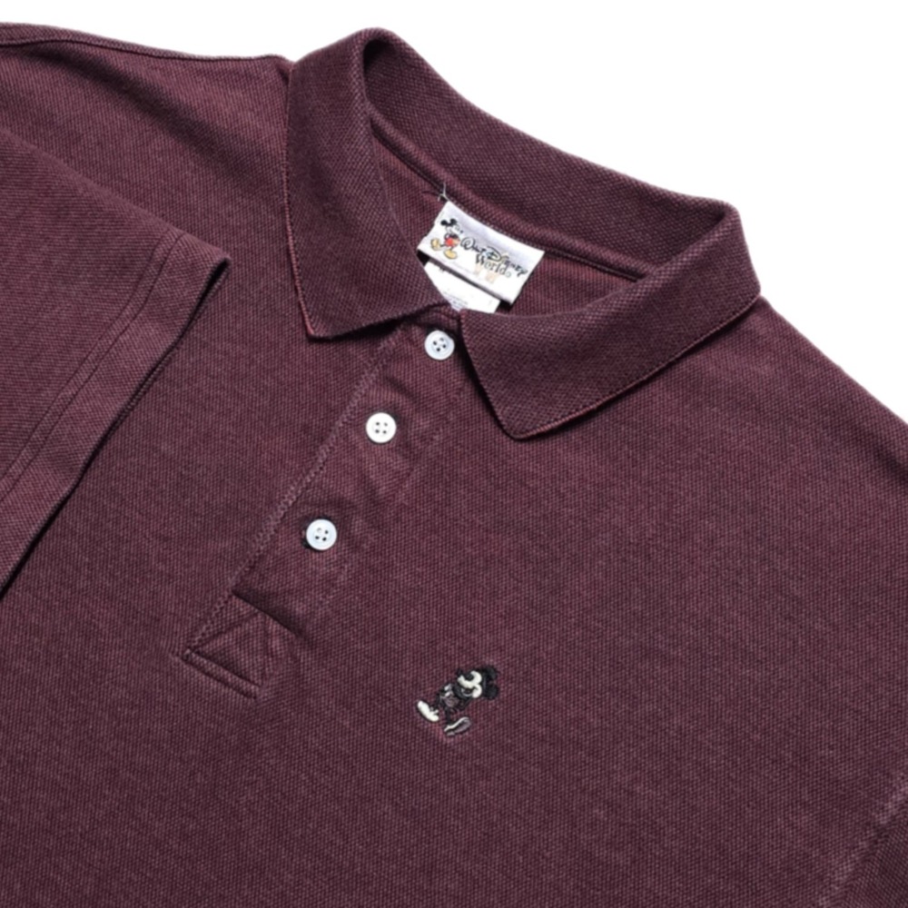 Vintage Disney Polo Shirt‎ Mens M Burgundy Mickey Mouse Embroidered 90s